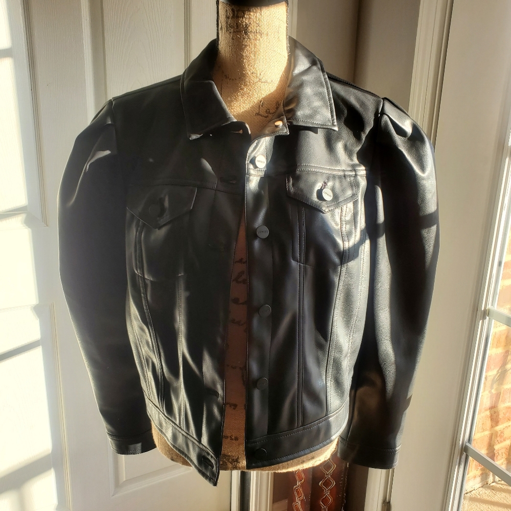 Express faux Leather puff shoulder jacket